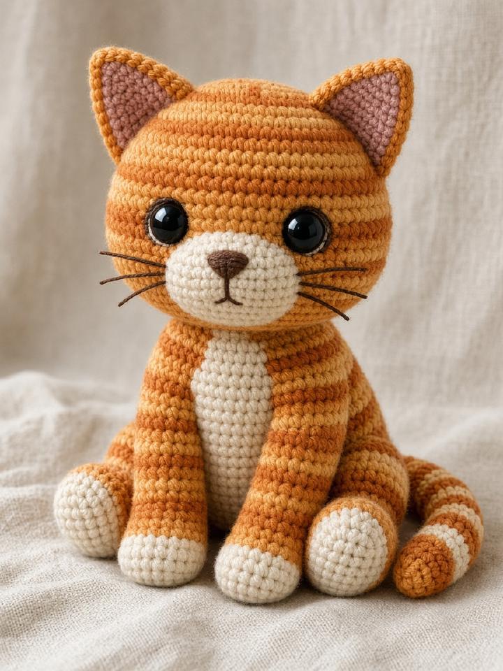Handmade crochet orange tabby cat plush