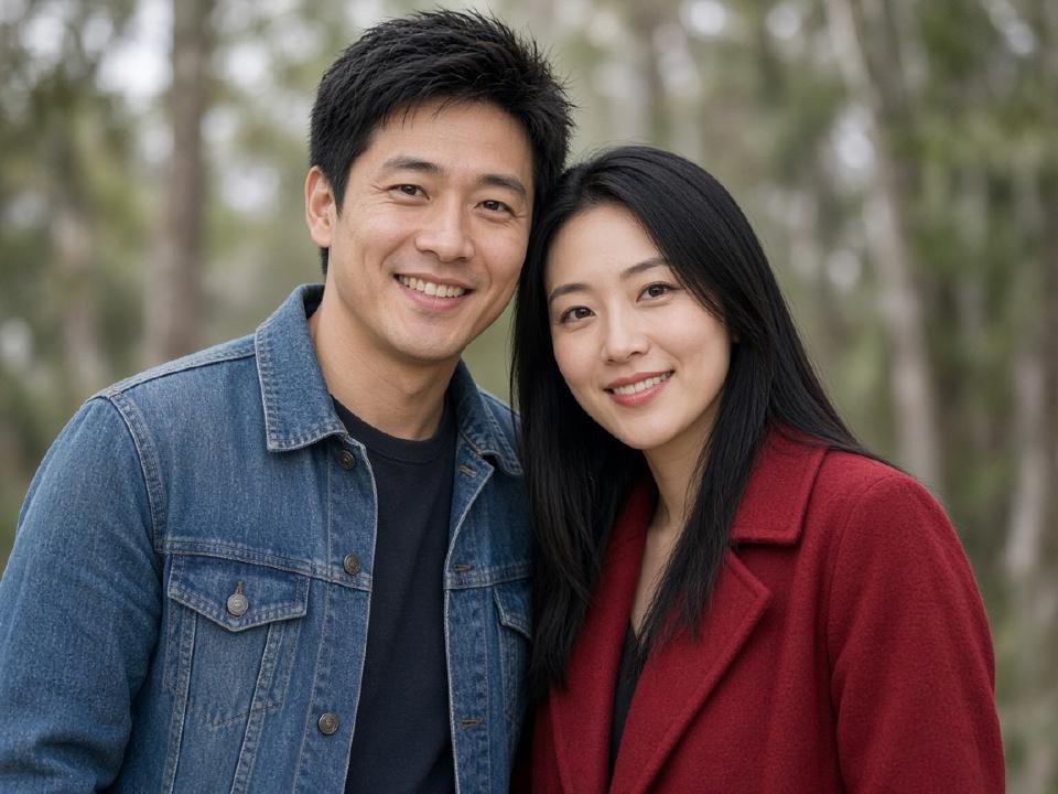 Photo of a couple standing together outdoors