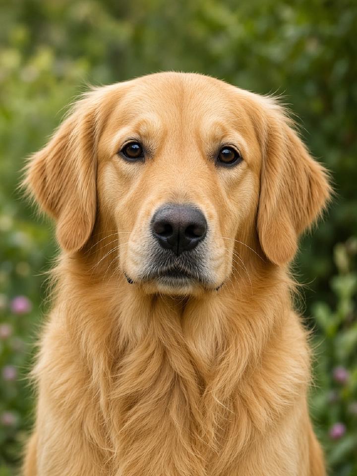 Photo of a golden retriever looking at the camera